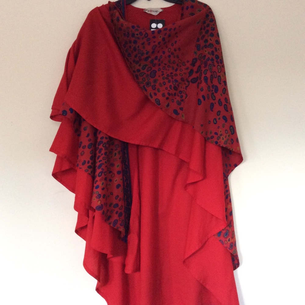 Red Layered Animal-Print Lightweight Wrap by Unknown Brand